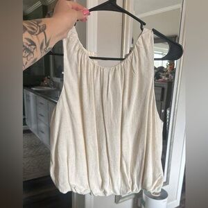 Women's Cream Gathered Hem Sleeveless Top
